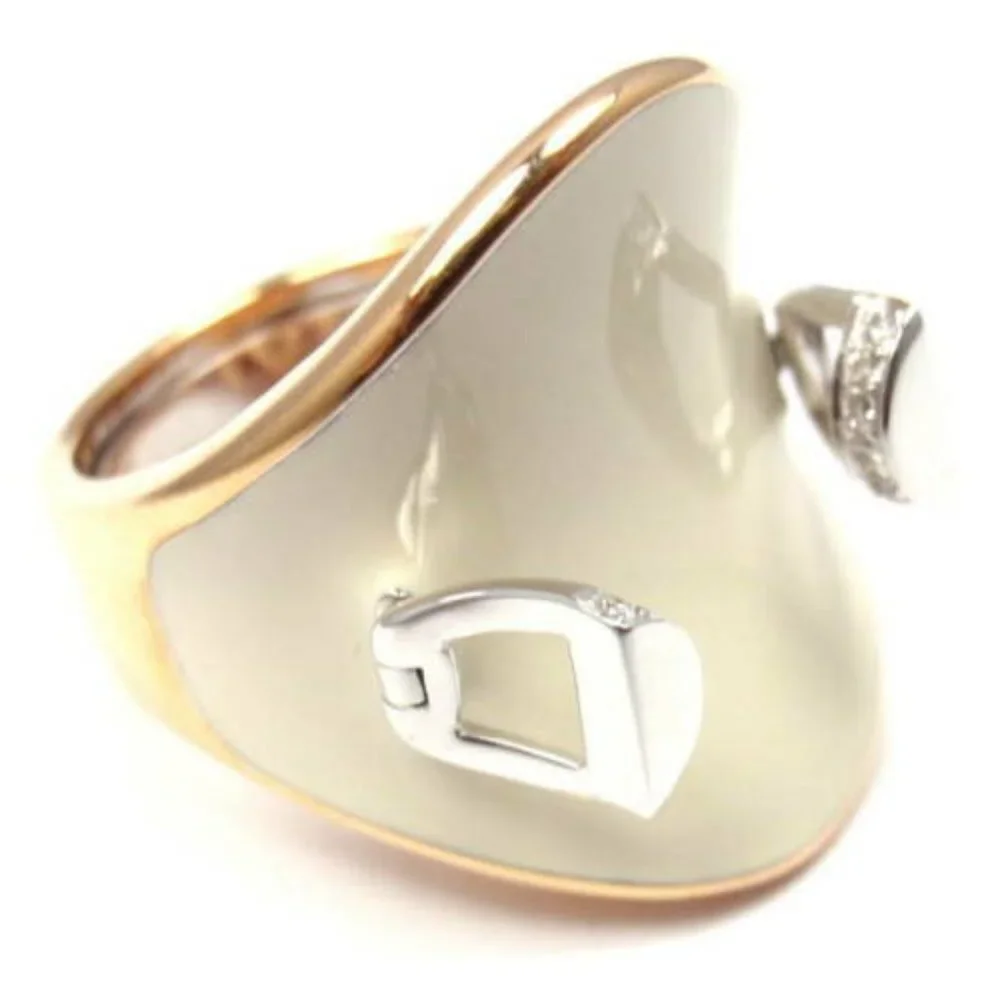 Authentic! Roberto Coin Saddle Stirrup 18k Rose Gold Diamond Enamel Ring​ - Picture 7 of 8